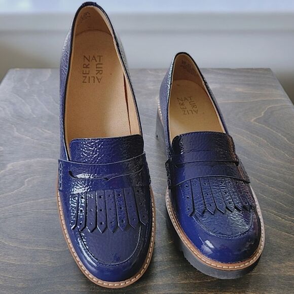 *Last Chance!* Naturalizer Darcy Fringe Leather Loafer in Haven Blue size 8W - Picture 6 of 13